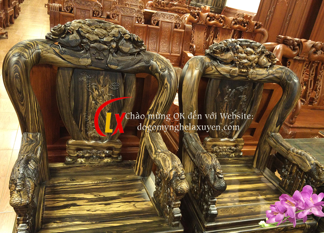 Bộ bàn ghế Chim Công, gỗ mun hoa da báo 4